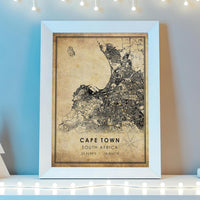 
              Cape Town, South Africa Vintage Style Map Print 
            