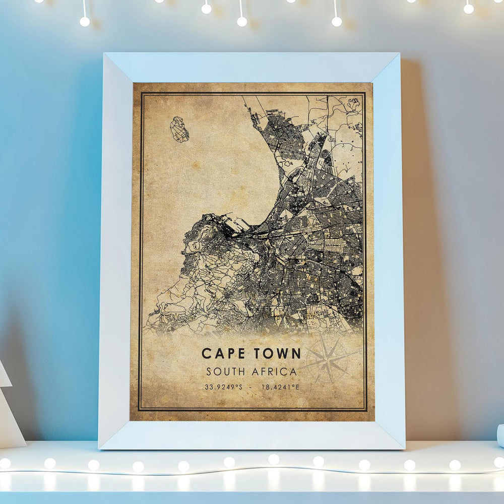 Cape Town, South Africa Vintage Style Map Print 