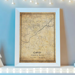 Cayey, Puerto Rico Vintage Style Map Print 