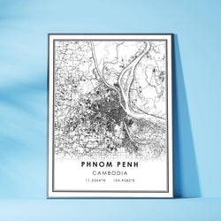 Phnom Penh, Cambodia Modern Style Map Print 