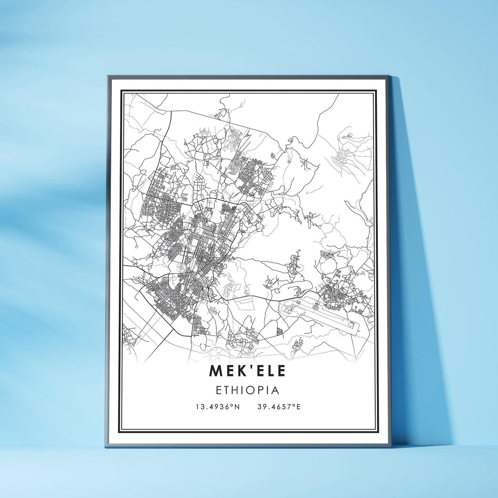 Mekelle, Ethiopia Modern Style Map Print 