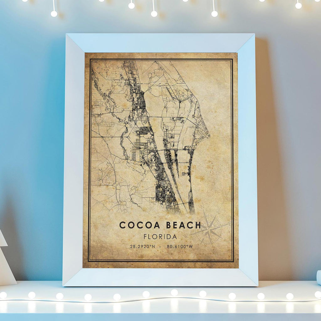 Cocoa Beach, Florida Vintage Style Map Print 