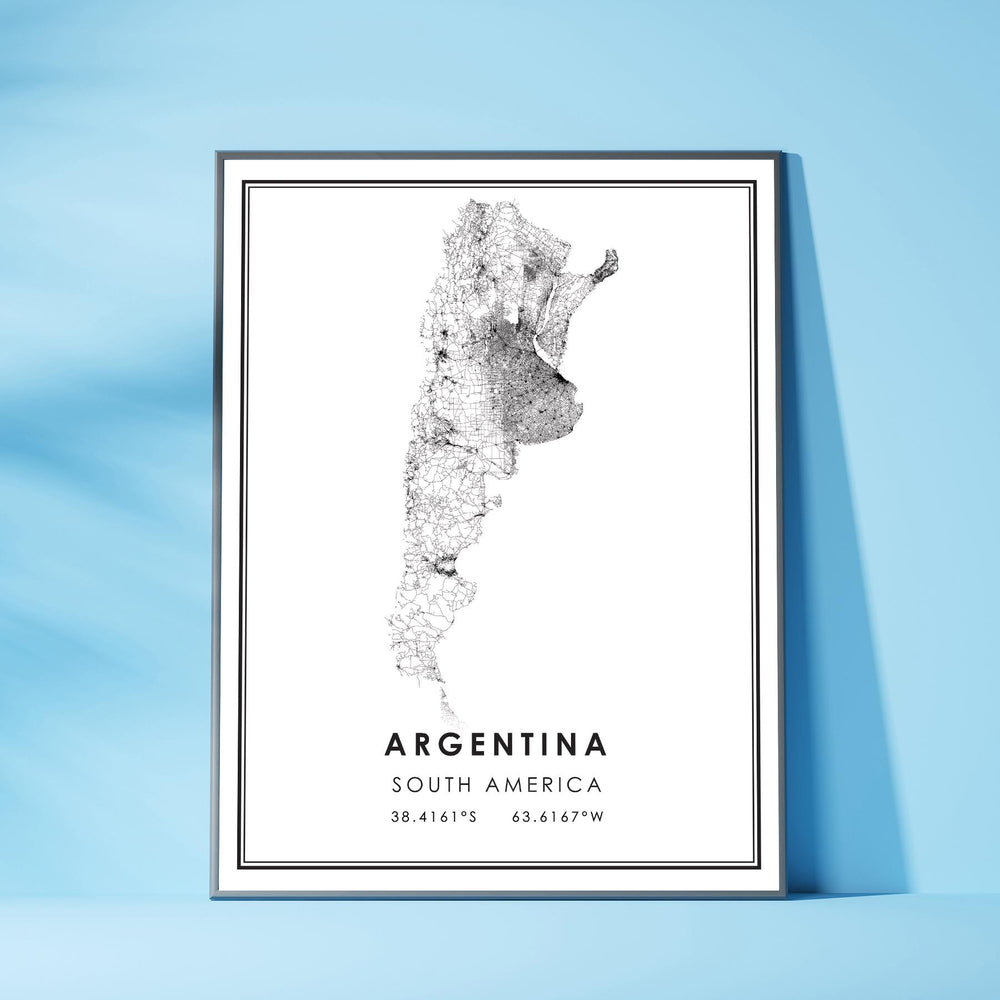 Argentina, South America Modern Style Map Print 