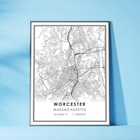 
              Worcester, Massachusetts Modern Map Print 
            