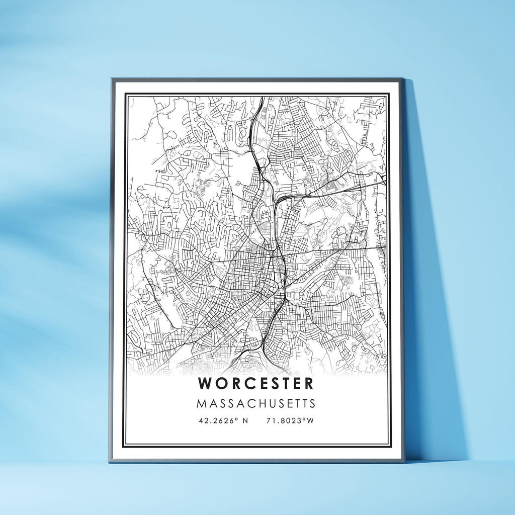 Worcester, Massachusetts Modern Map Print 