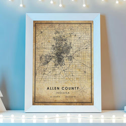 Allen County, Indiana Vintage Style Map Print 