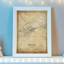 Guilin China Vintage Style Map Print 