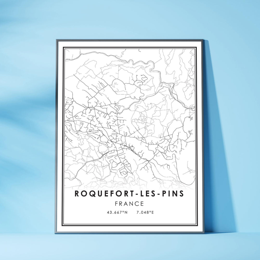 Roquefort les Pins, France Modern Style Map Print