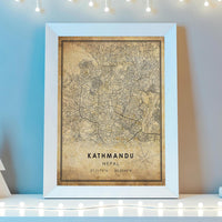 
              Kathmandu, Nepal Vintage Style Map Print 
            