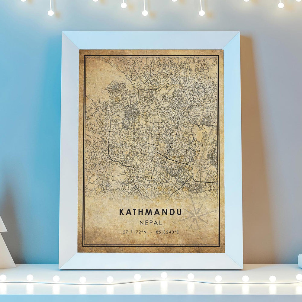 Kathmandu, Nepal Vintage Style Map Print 