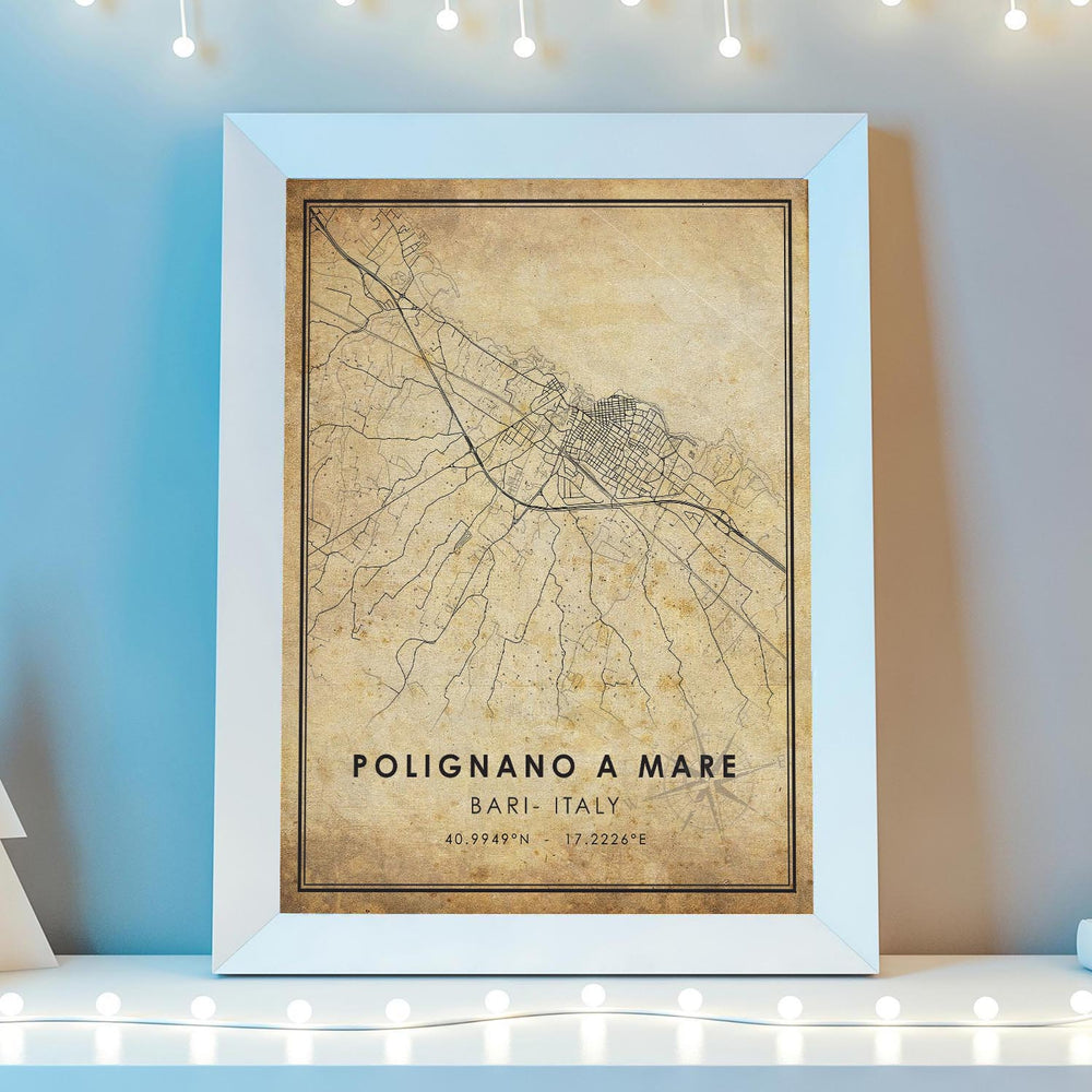 Polignano a Mare, Bari, Italy Vintage Style Map Print 
