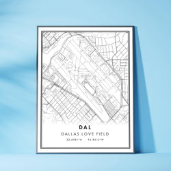 Dal, Dallas Love Field Modern Map Print 