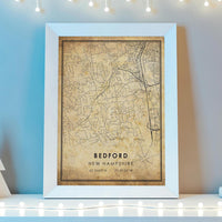 
              Bedford, New Hampshire Vintage Style Map Print 
            