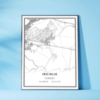 
              Incirlik, Turkey Modern Style Map Print
            
