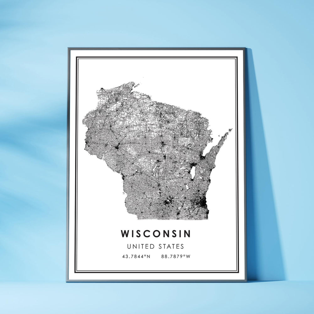 Wisconsin, United States Modern Style Map Print 