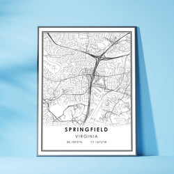Springfield, Virginia Modern Map Print 