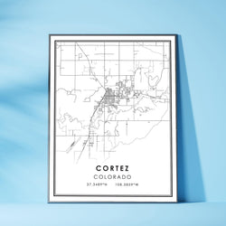 Cortez, Colorado Modern Map Print 