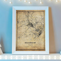 
              Beaumont, Texas Vintage Style Map Print 
            