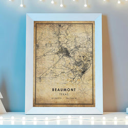 Beaumont, Texas Vintage Style Map Print 
