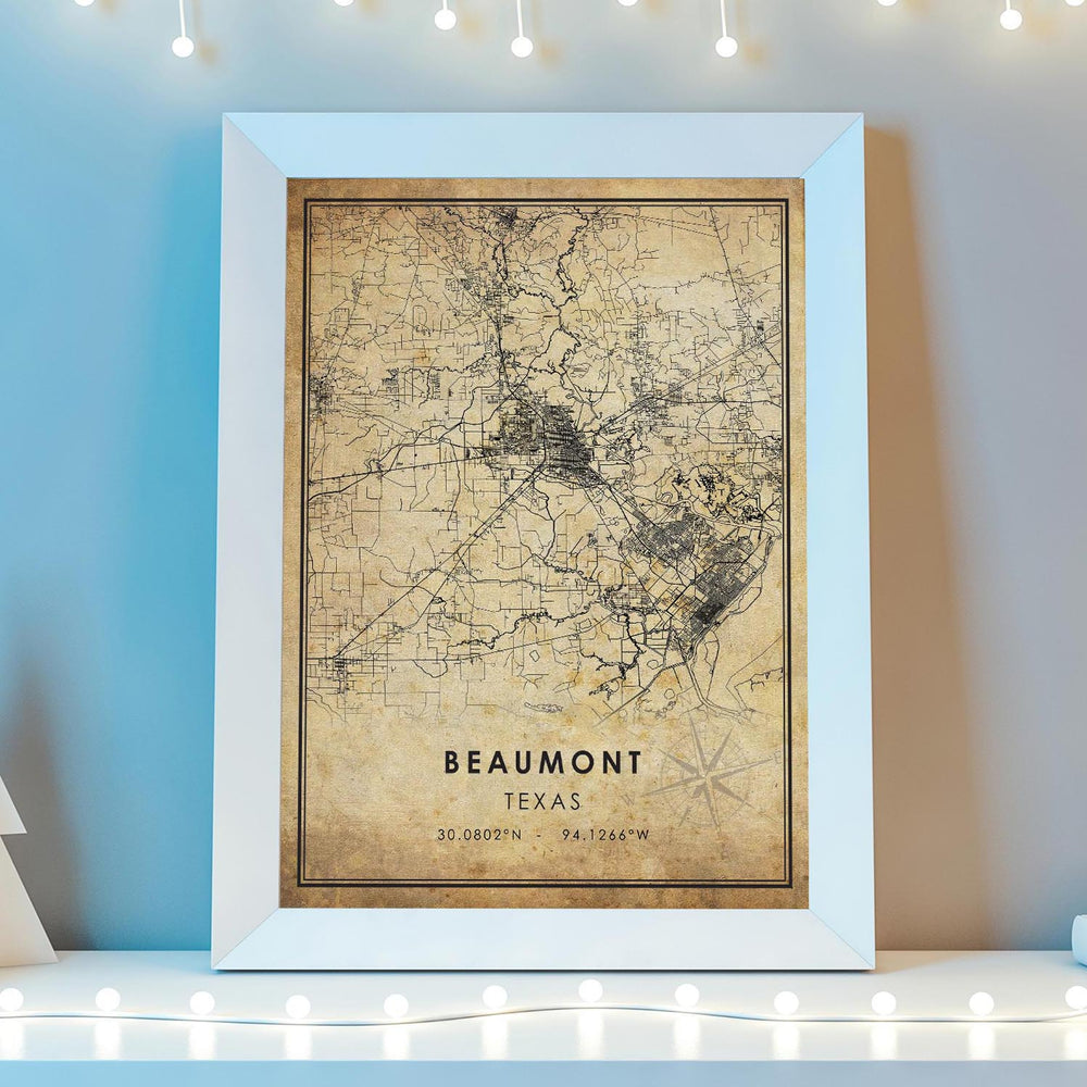 Beaumont, Texas Vintage Style Map Print 