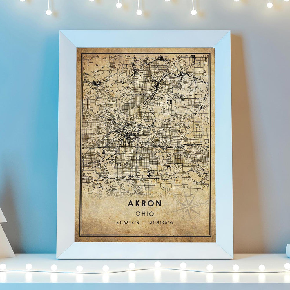 Akron, Ohio Vintage Style Map Print 