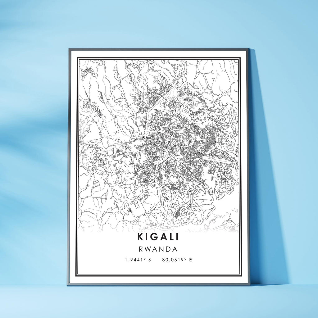 Kigali, Rwanda Modern Style Map Print