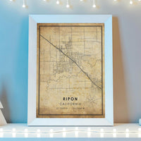 
              Ripon, California Vintage Style Map Print 
            