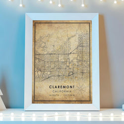 Claremont, California Vintage Style Map Print 