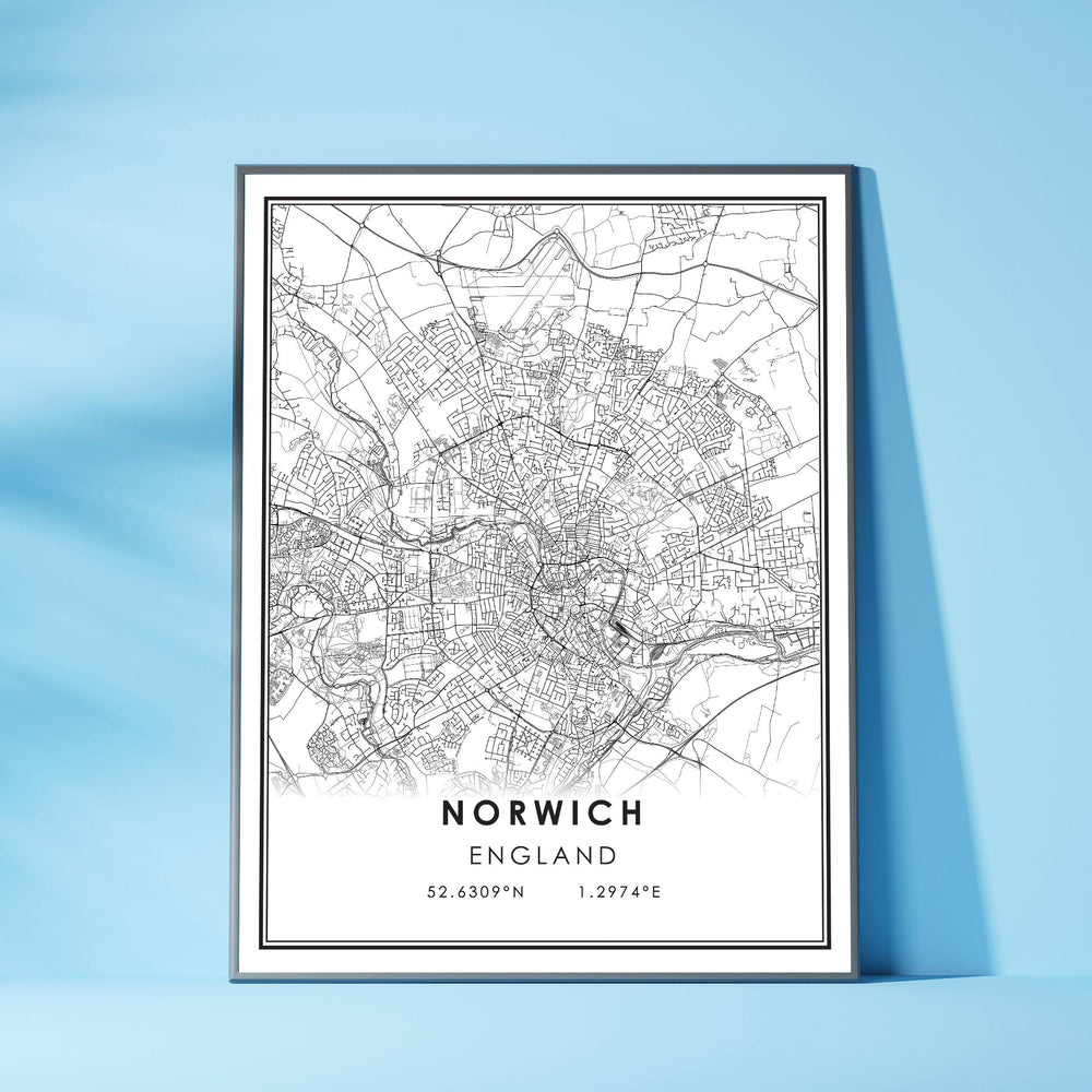 Norwich, England Modern Style Map Print 