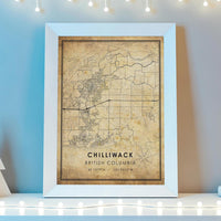 Chilliwack, British Columbia Vintage Style Map Print 