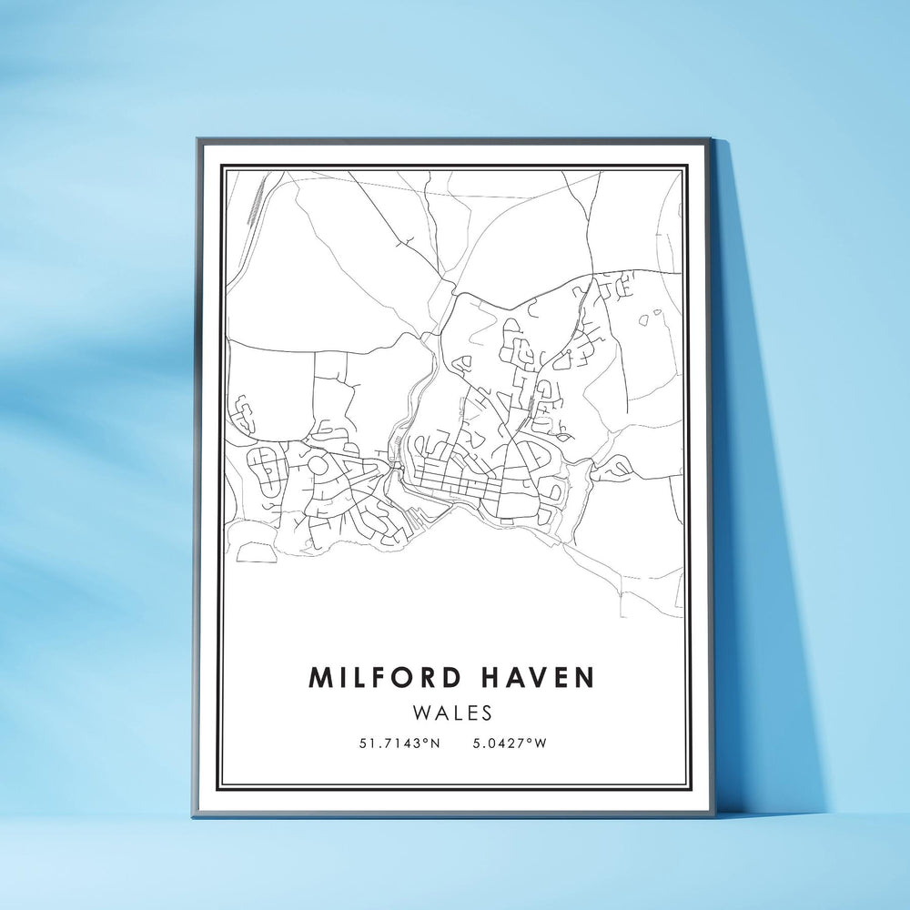 Milford Haven, Wales Modern Style Map Print 