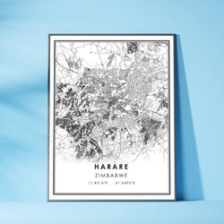 Harare, Zimbabwe Modern Style Map Print 