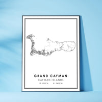 Grand Cayman, Cayman Islands Modern Style Map Print 