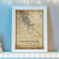 
              College Station, Texas Vintage Style Map Print 
            