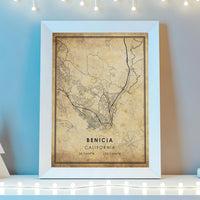 
              Benicia, California Vintage Style Map Print 
            