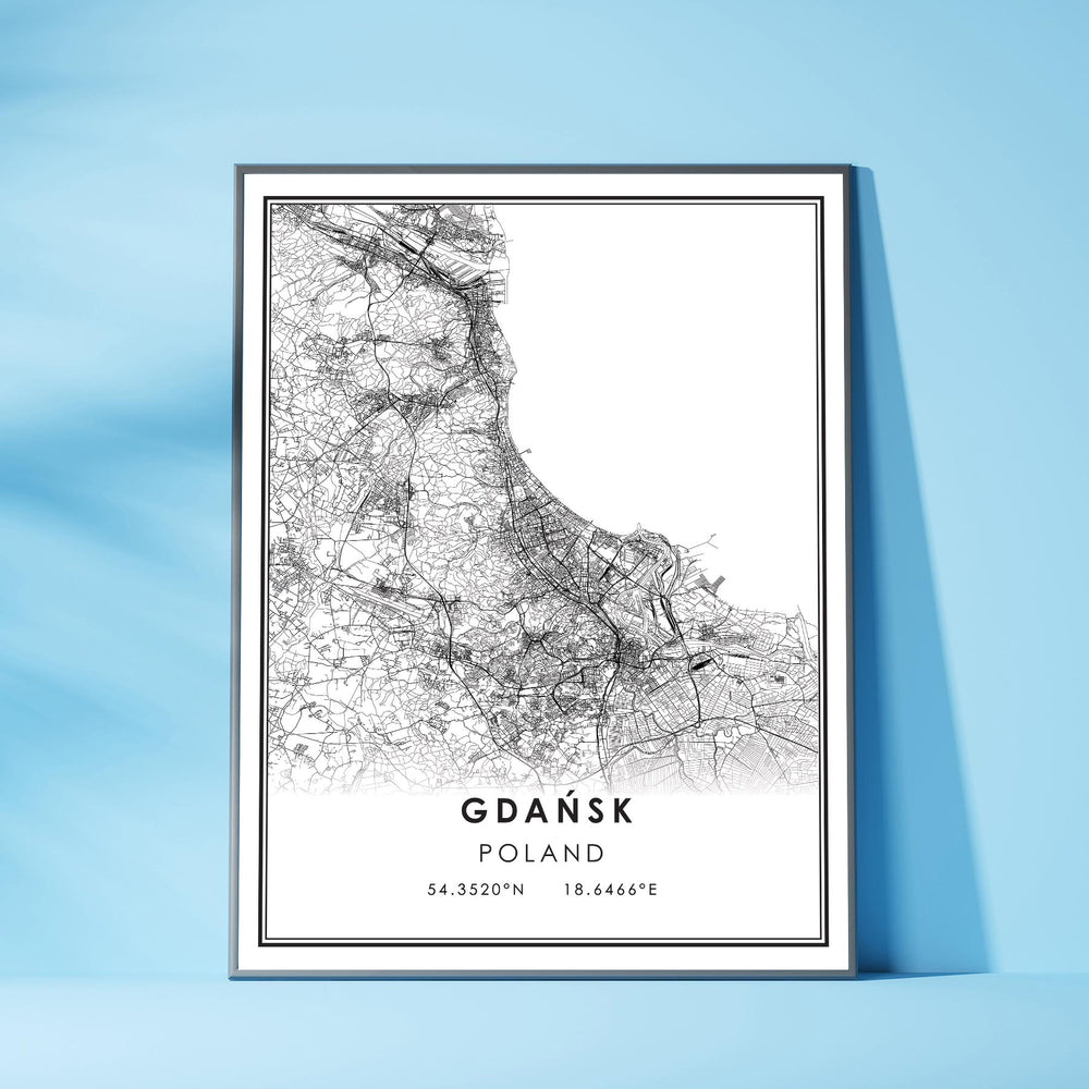 Gdansk, Poland Modern Style Map Print 