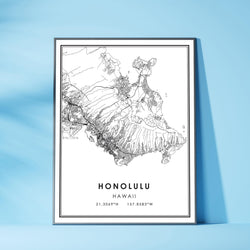 Honolulu, Hawaii Modern Map Print 