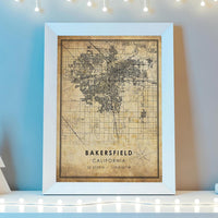 
              Bakersfield, California Vintage Style Map Print 
            