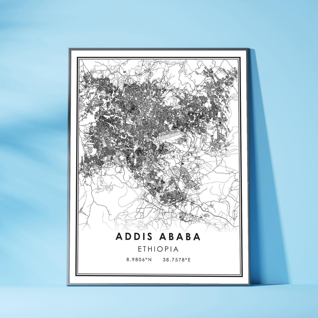 Addis Ababa, Ethiopia Modern Style Map Print 