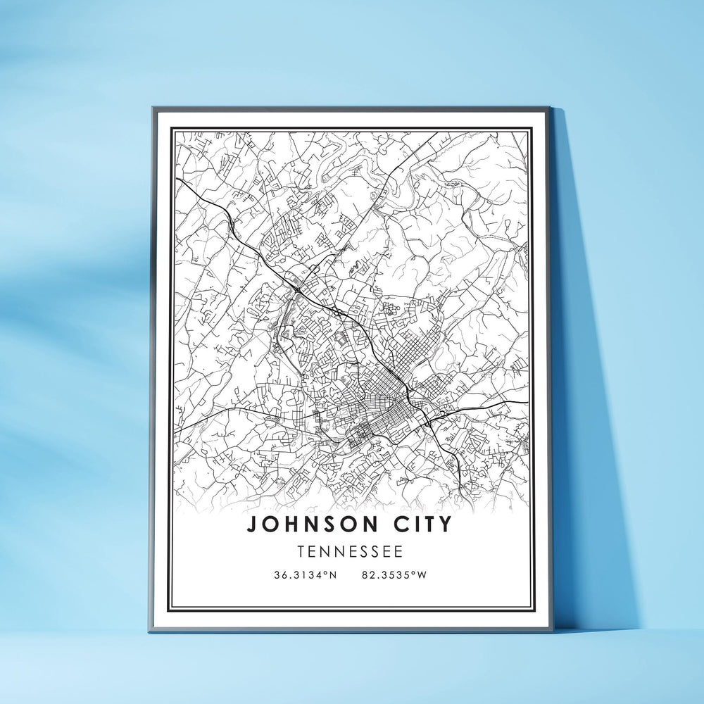 Johnson City, Tennessee Modern Map Print 