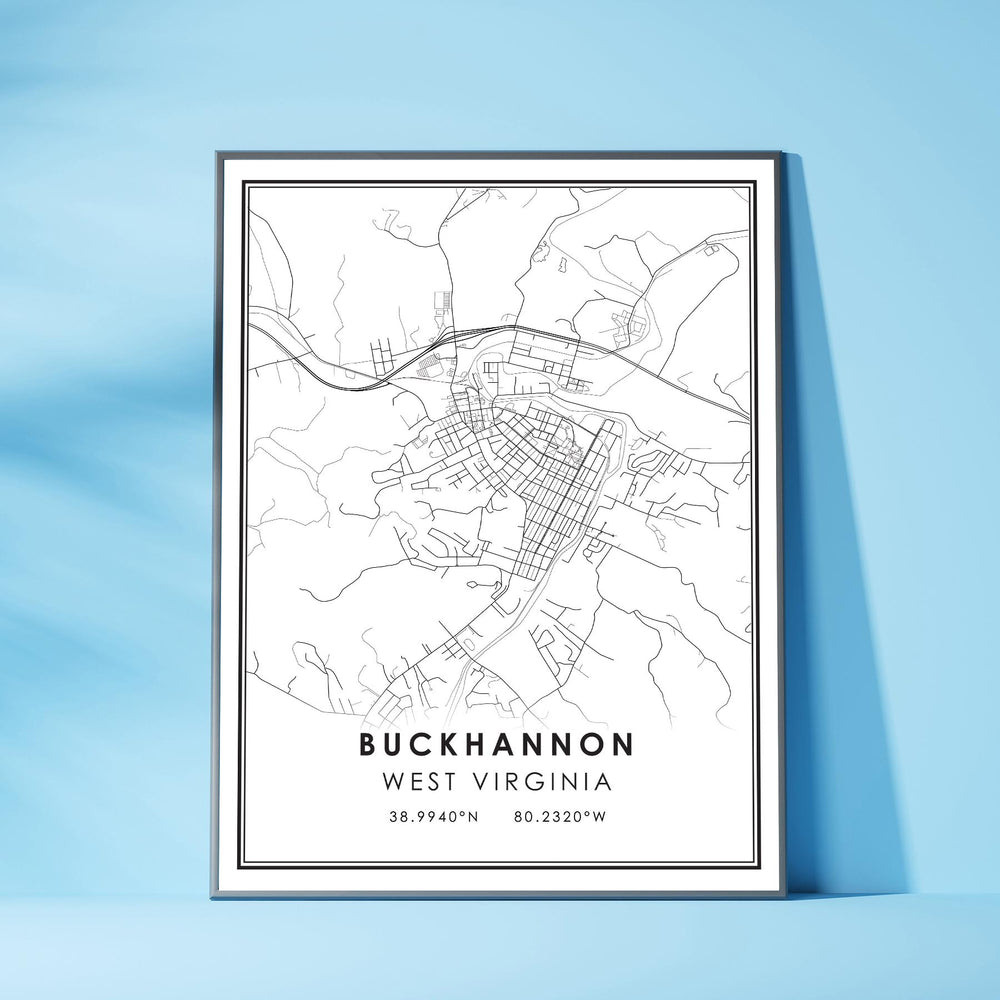 Buckhannon, West Virginia Modern Map Print 