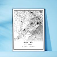 
              Punjab, Pakistan Modern Style Map Print 
            