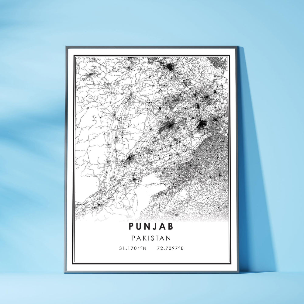 Punjab, Pakistan Modern Style Map Print 