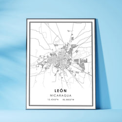 Leon, Nicaragua Modern Style Map Print 