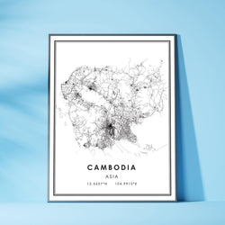 Cambodia, Asia Modern Style Map Print 