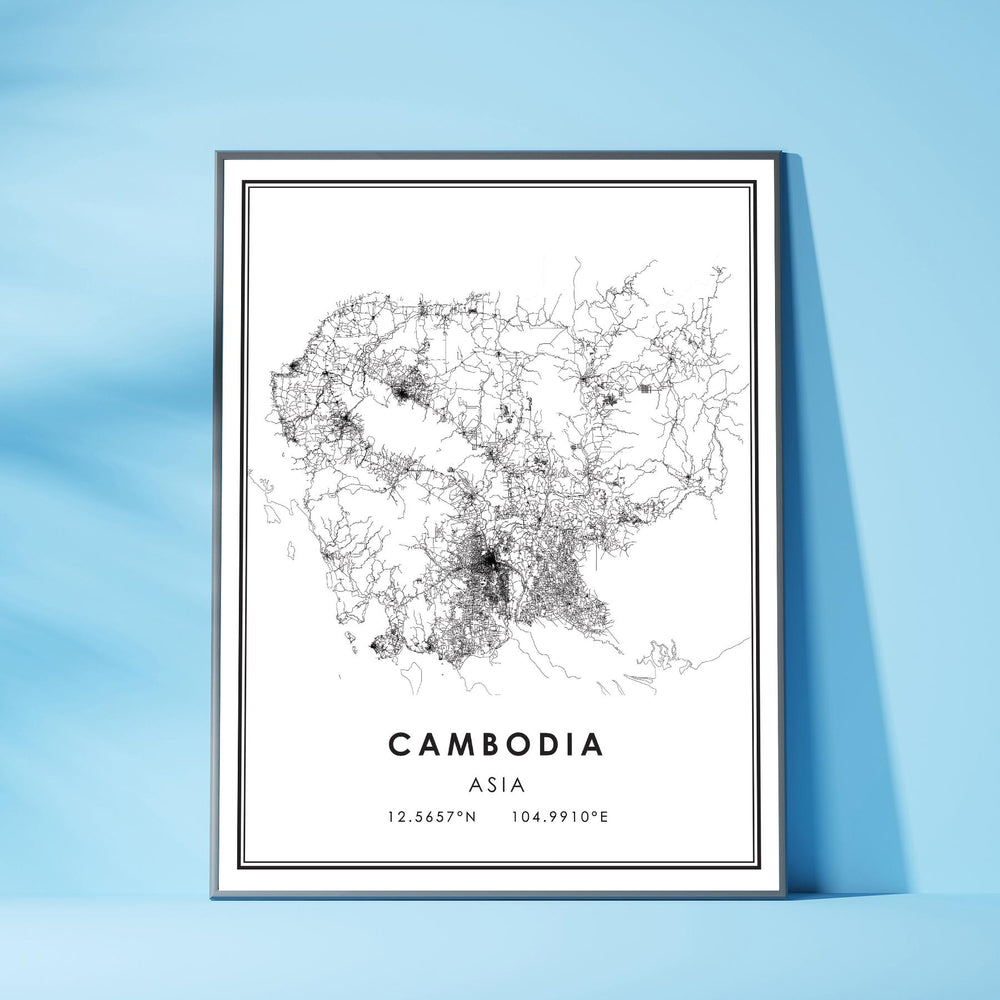 Cambodia, Asia Modern Style Map Print 
