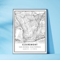 
              Clairemont, San Diego , California Modern Map Print 
            