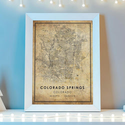 Colorado Springs, Colorado Vintage Style Map Print 