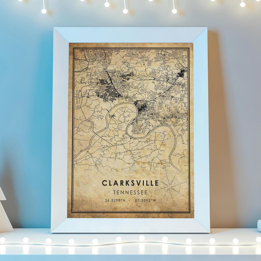 Clarksville, Tennessee Vintage Style Map Print 