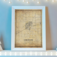 
              Lemoore, California Vintage Style Map Print 
            